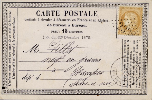 Une carte postale de 1874, recto - Par Bernard Gineste — Corpus Etampois, CC BY-SA 3.0, https://commons.wikimedia.org/w/index.php?curid=3337350